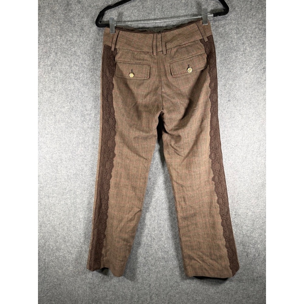 Dolce & Gabbana Brown Plaid Lace Trim Flare Leg Wool Trousers IT‎ 40 women US 4 - Picture 7 of 9